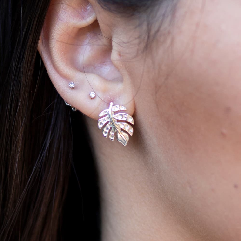 Modelo feminina usando um Brinco de prata