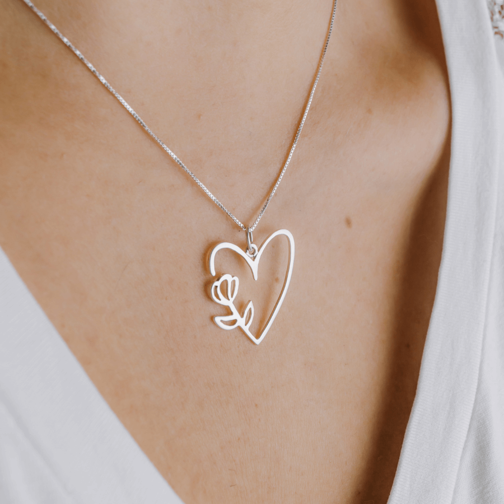 Colar Coração e Flor