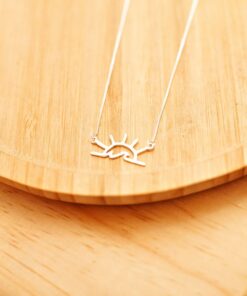 Foto de um colar de prata 925 sol e mar por do sol