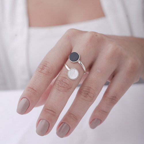 Anel Madrepérola e Ágata Negra