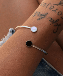 Bracelete de prata 925 e madreperola, agata negra